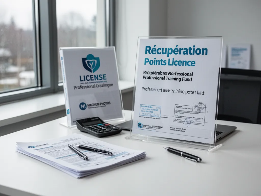 Un permis de conduire et une carte grise posés à côté d’un écran d’ordinateur affichant le site Mon Compte Formation