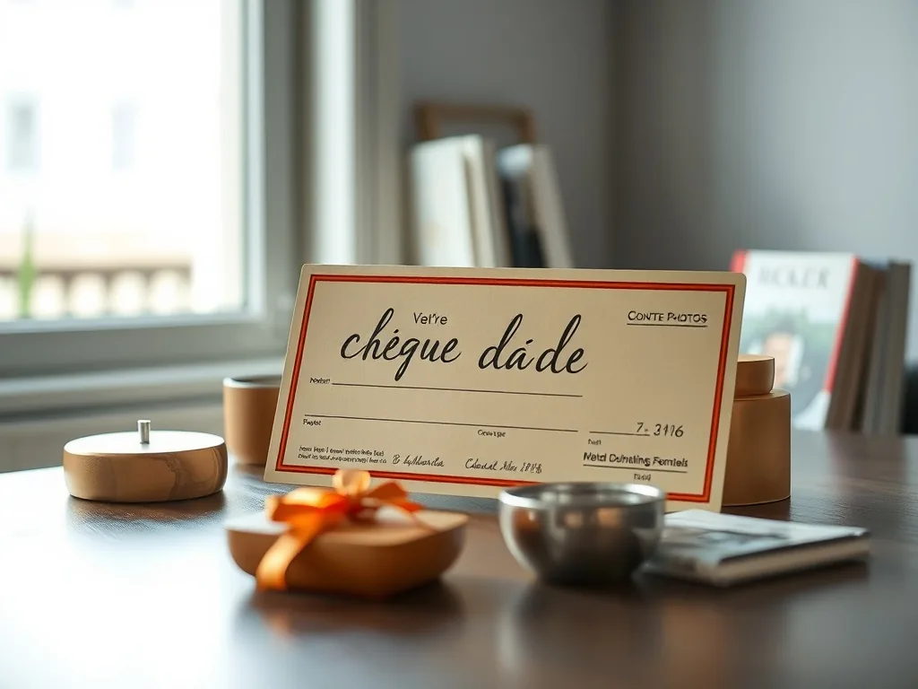 Bureau d'un service RH avec des chèques cadeaux posés sur un dossier de paie, un calendrier annoté et une calculatrice, lumière de fin de journée.