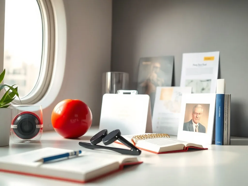 Un bureau d'ingénierie avec un plan d'aéronef, un clavier, des notes techniques et une tasse de café, éclairé par une lampe d'architecte.