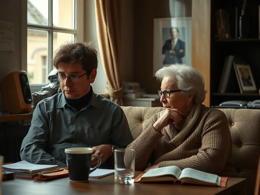 Un bureau avec un ordinateur portable, des manuels ouverts, une tasse de café et une lampe de travail, illustrant la reprise d'études longues à un âge adulte